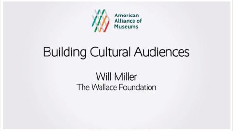 Title page of the Building Cultural Audiences session with Will Miller's name.