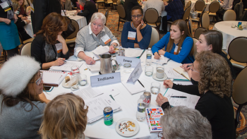 Advocates from Illinois, Indiana, and Iowa review the issues and prepare for their Capitol Hill meetings at a Museums Advocacy Day.