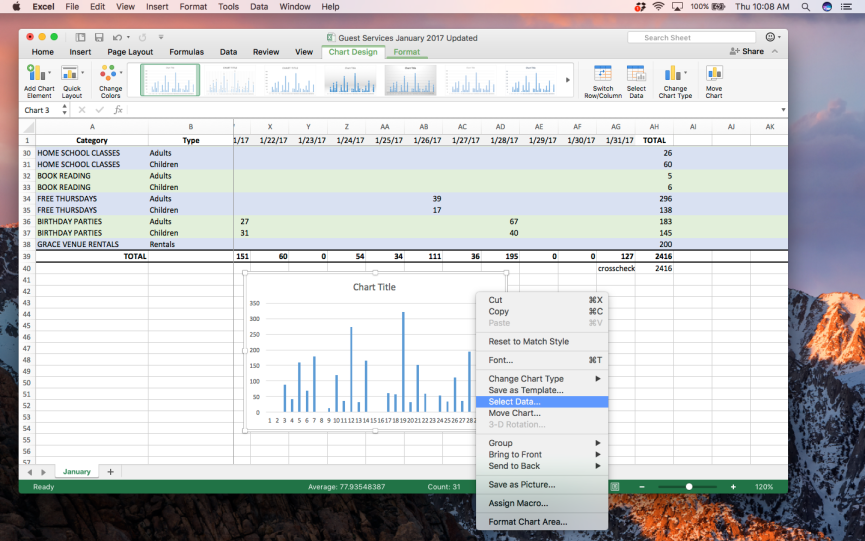 Screenshot of adding titles and labels in excel