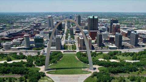 City of St. Louis with Gateway Arch in foreground