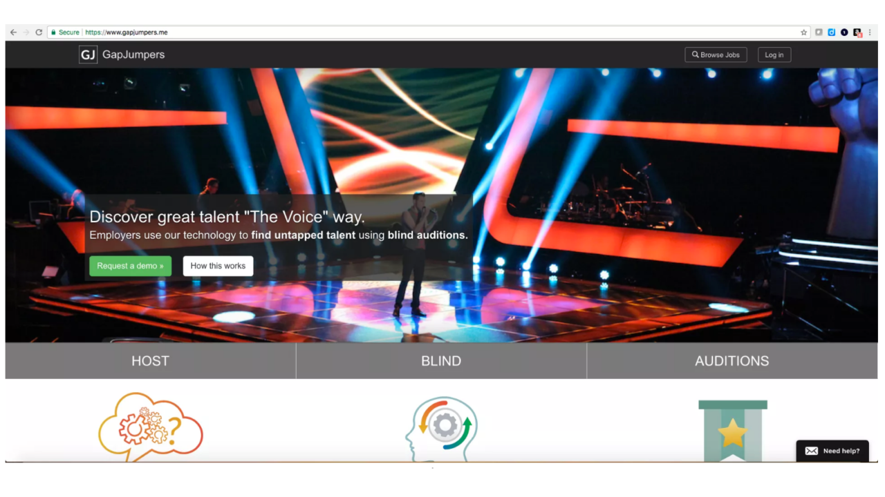 Screenshot of www.gapjumpers.me webpage with an image of the tv show, "The Voice," as their featured post.