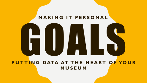 A bright yellow and white sign that says "Goals."