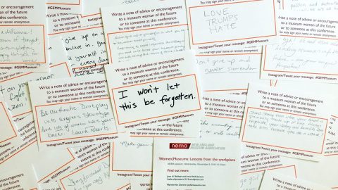 many comment cards with notes of encouragement from museum visitors