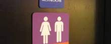 Three separate images of how different museums have created gender-neutral restrooms