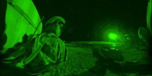 Night vision as soldiers raid a town