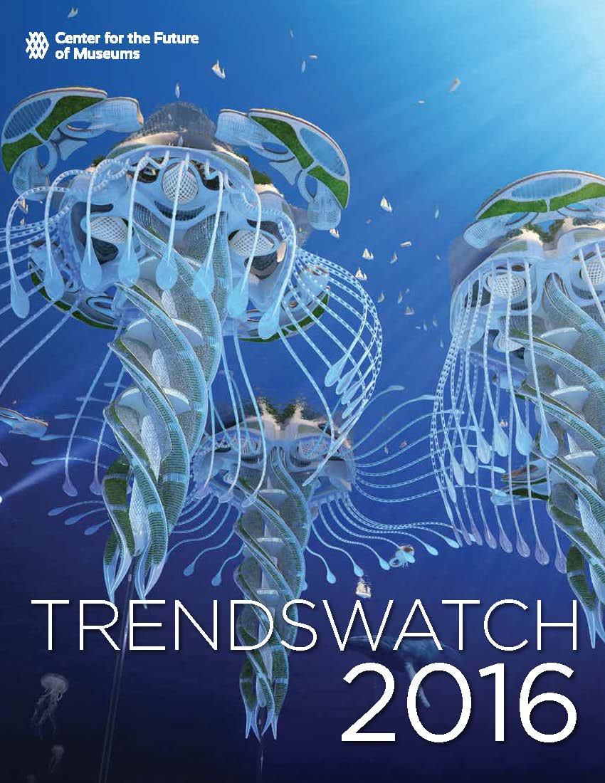 Cover image of TrendsWatch 2016 with jellyfish looking structures floating under water.