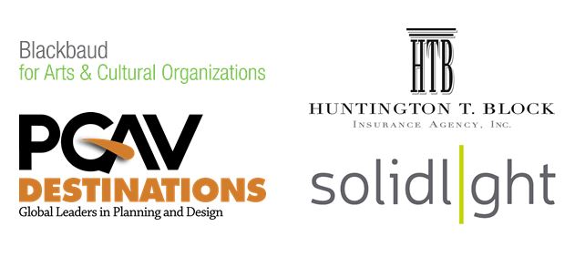 Logos for Blackbaud for Arts & Culture Organizations, Huntington T. Block Insurance Agency Inc., PGAV Destinations, Solid Light