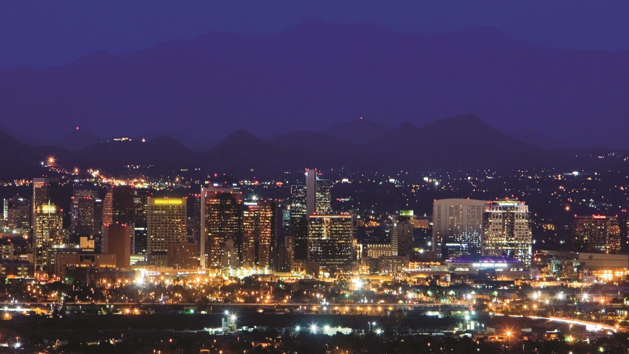 Image of the Phoenix skyline at night.