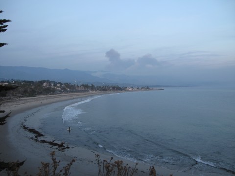 Flames almost reach Santa Barbara looking from the Santa Barbara Harbor toward Montecito. (Photo: Peter Hornemann)