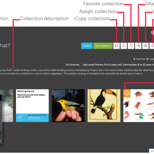 Screenshot of the Smithsonian Learning Lab collection of resources with tags to show what the different areas of the page are. 