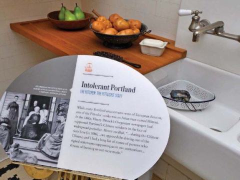View of the kitchen exhibit at the Pittock Mansion. 