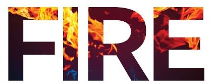The word "FIRE" with an image of fire within the letters.