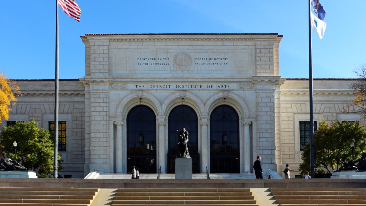 Front entrance of the Detroit Institute of Arts, Detroit, Michigan.