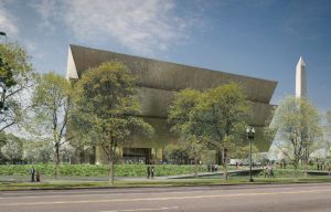 Exterior rendering of the National Museum of African American History and Culture. 
