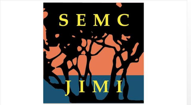 Jekyll Island Management Institute logo with the SEMC and JIMI in yellow on top of a tree shadow image with an orange and blue background.
