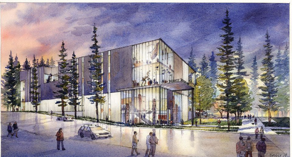 Conceptual drawing of the new Burke Museum shown from the outside. 