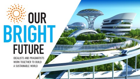 A futuristic world with lots of white concrete buildings and bridges.