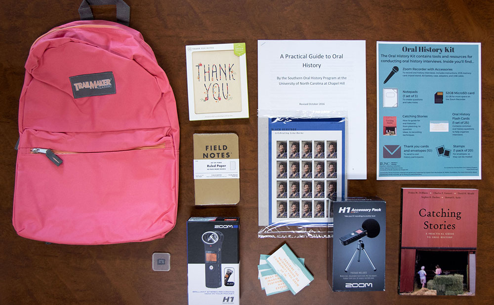 An archivist in a Backpack oral history kit(Courtesy Southern Historical Collection, University of North Carolina and Chapel Hill