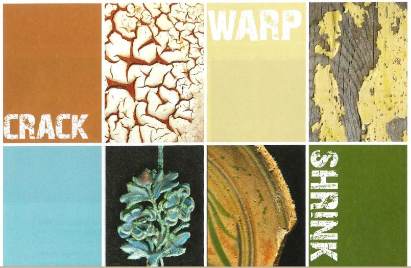 Various images of cracking, warping and shrinking paper.