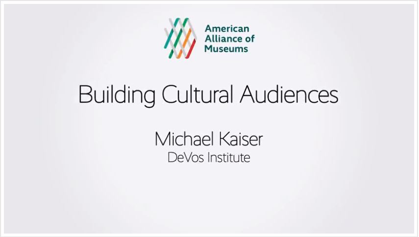 Title page of the Building Cultural Audiences session with Michael Kaiser's name.