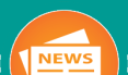 Orange and white Newspaper icon surrounded by a teal surround. 