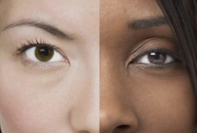 The halves of two faces are combined to form one composite face, half lighter-skinned and half darker-skinned, imagery the Science Museum of Minnesota uses to provoke thought about the concept of race and what science if any underlies it