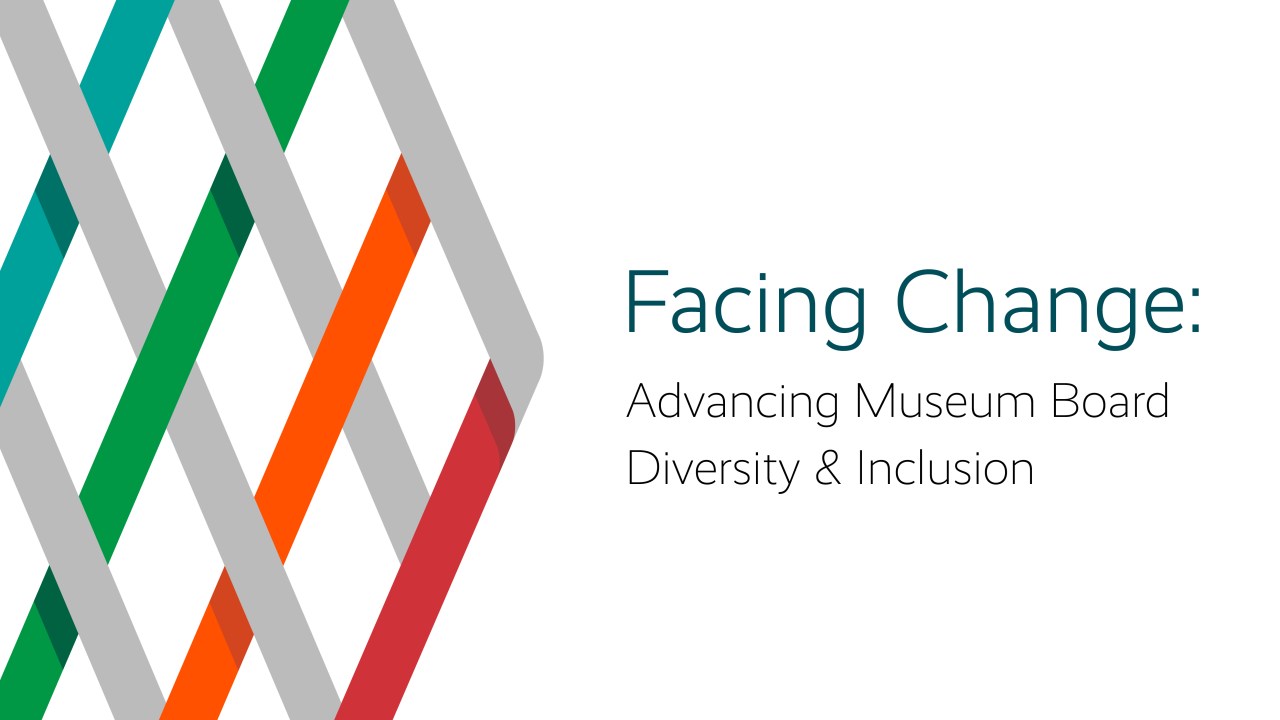 Facing Change logo with a waffle weave of teal, gre, orange and red on top of grey.