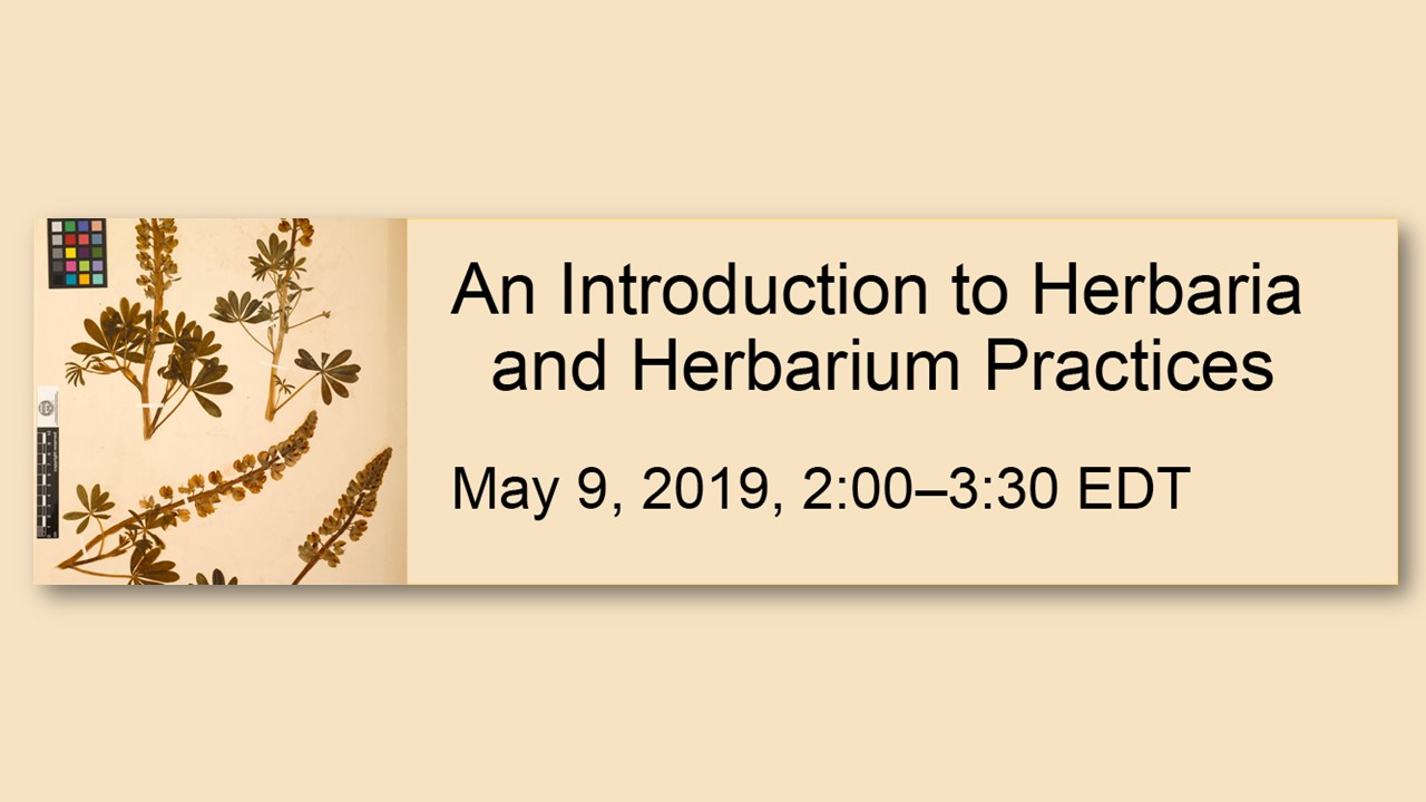 An Introduction to Herbaria and Herbarium Practices webinar May 9, 2019, 2:00 - 3:30 pm ET