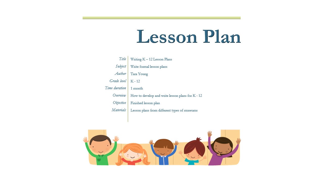 Summary of the course title and outcomes with a colorful illustration of children at the bottom
