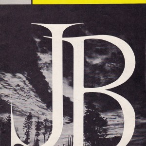 A Broadway playbill with the letters "JB" in white text on a black background.