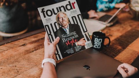 A magazine cover of "Foundr" magazine with Richard Branson on the cover.
