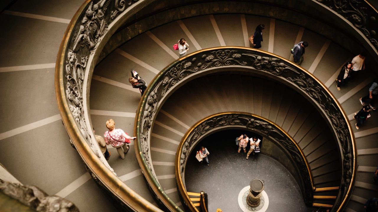 A spiral staircase seen from above