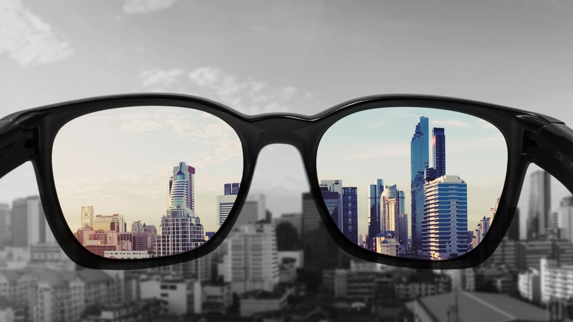 Glasses showing black and white and color