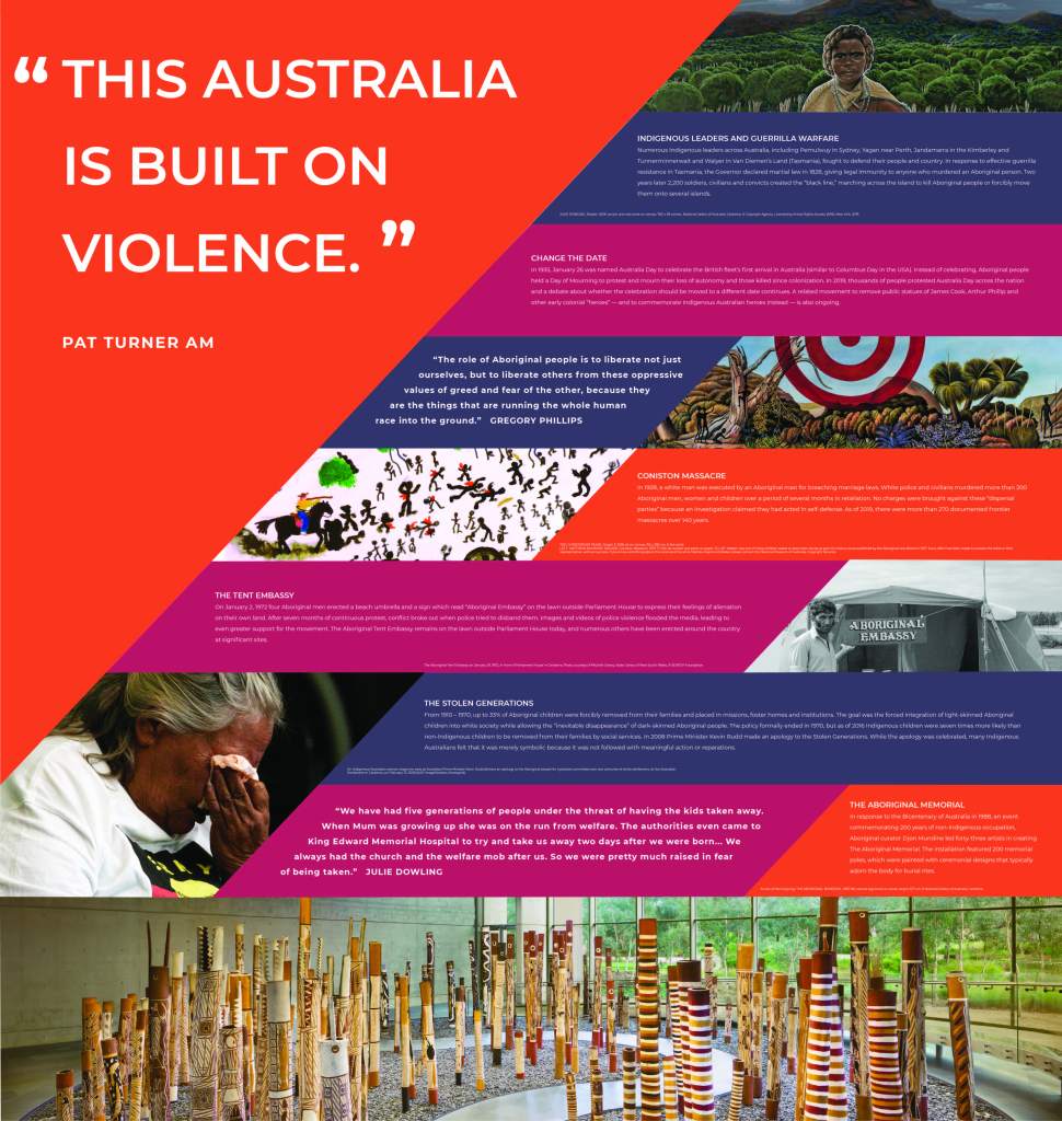 A panel that reads "This Australia is built on violence."