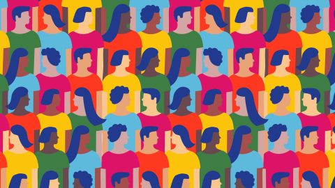 A graphic illustration of a diverse crowd of people.