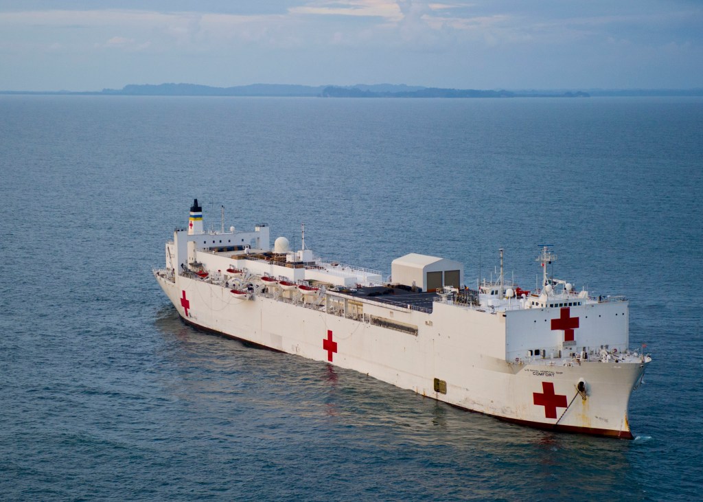 USNS Comfort is anchored off the coast of Tumaco, Colombia, during Continuing Promise 2011. (U.S. Navy photo by Mass Communication Specialist 2nd Class Jonathen E. Davis/Released)