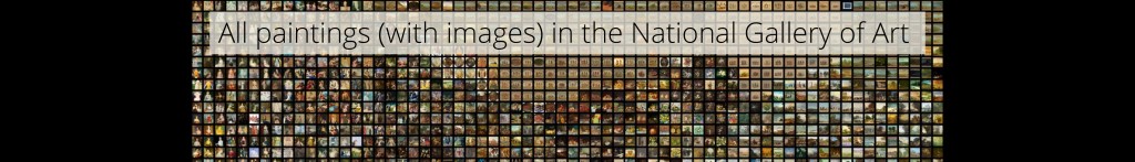 A slide reading "All paintings (with images) in the National Gallery of Art" with small tiles representing every painting