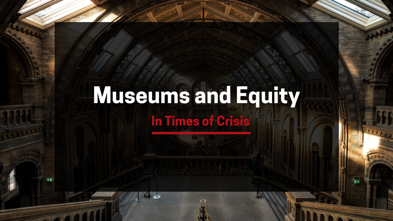 An image of a museum interior with the title "Museums and Equity in Times of Crisis" overlaid