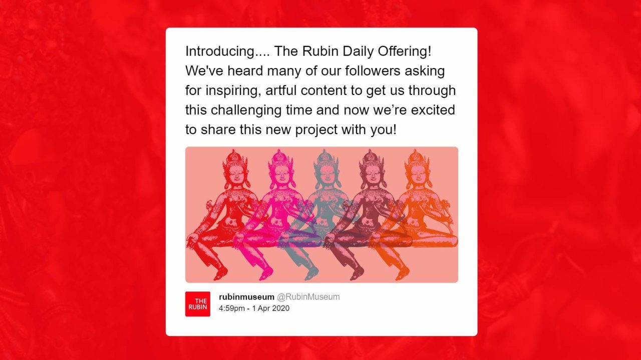 Screenshot of a tweet reading "Introducing...The Rubin Daily Offering! Weve heard many of our followers asking for inspiring, artful content to get us through this challenging time and now were excited to share this new project with you!"