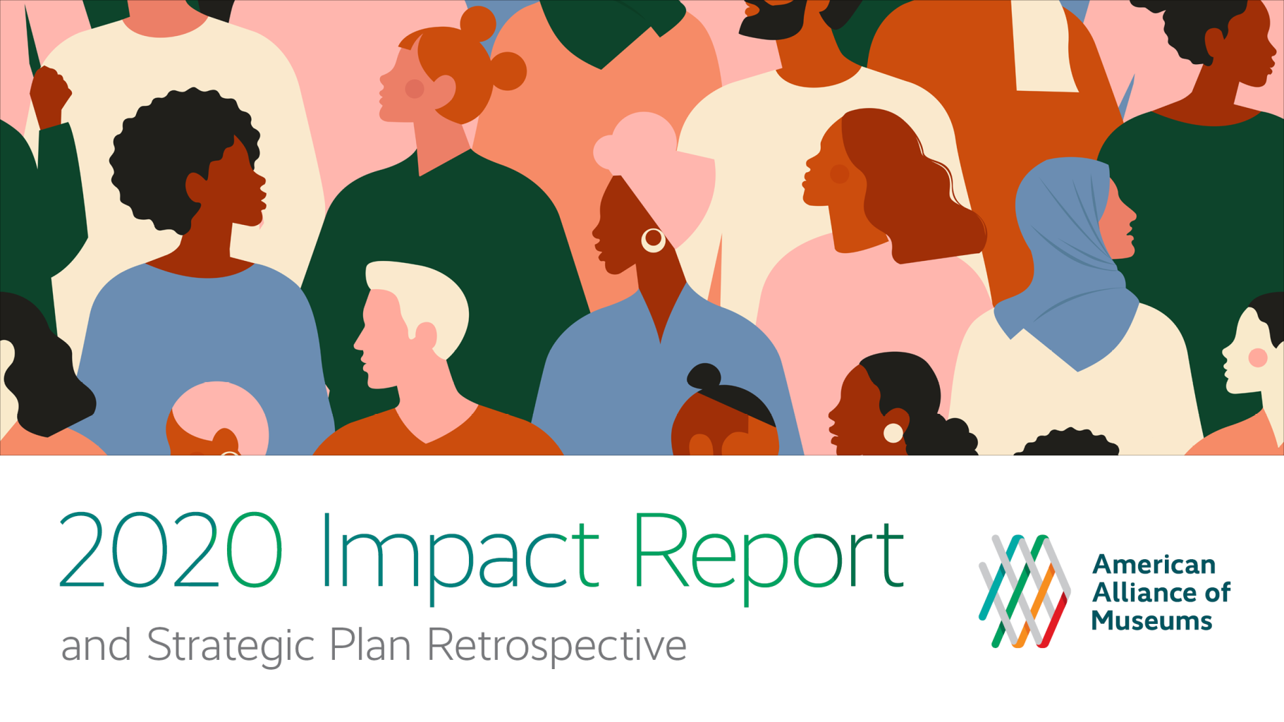 graphic of people with text that reads 2020 Impact Report and Strategic Plan Retrospective with AAM logo