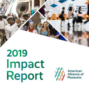 Photos of people enjoying the 2019 AAM Annual Meeting with text that reads 2019 Impact Report with AAM logo.