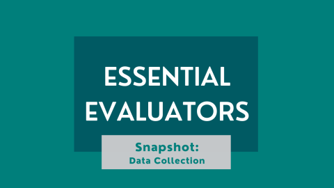 A graphic reading "Essential Evaluators" with the subtitle "Snapshot: Data Collection"