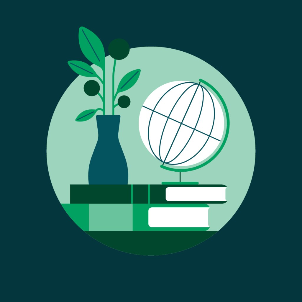 Icon with a globe on top of books