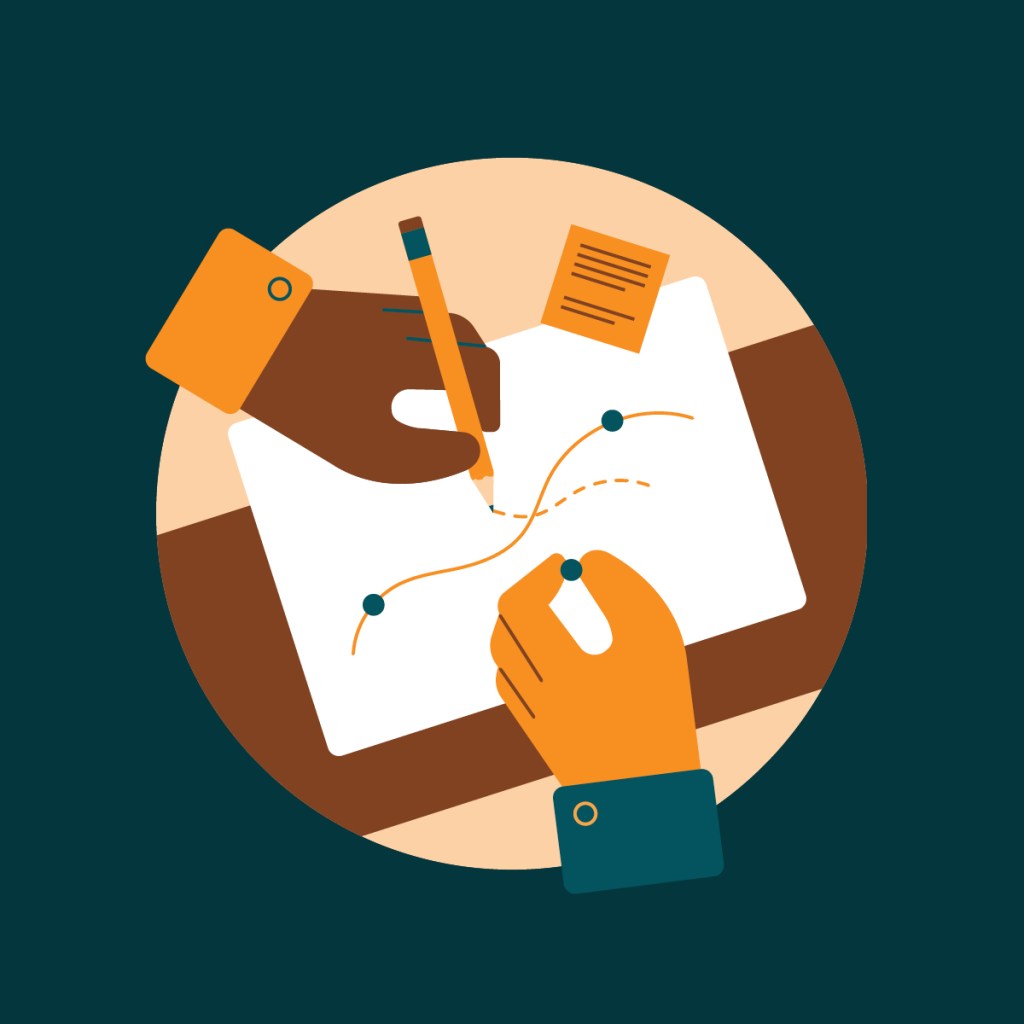 Icon of hands of two people drawing together