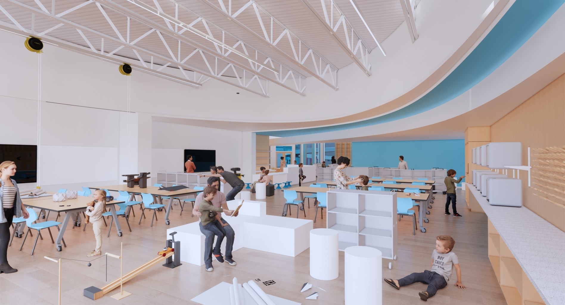 Rendering of a large, dynamic classroom setting