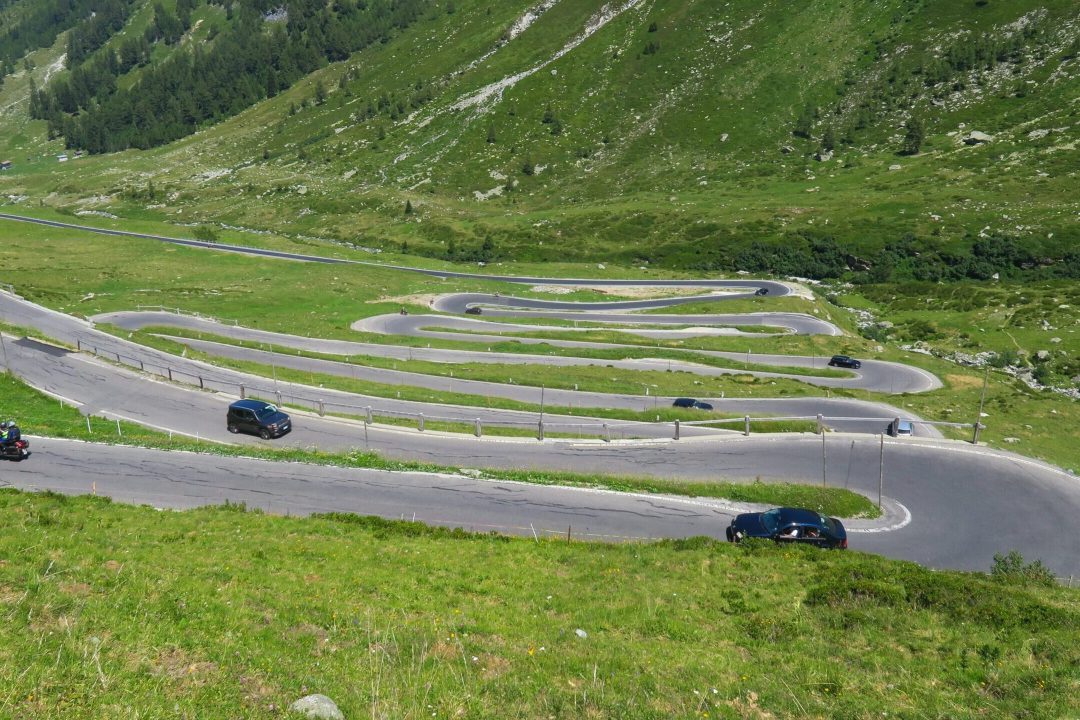 A curving road in a mountainous landscape