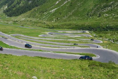 A curving road in a mountainous landscape