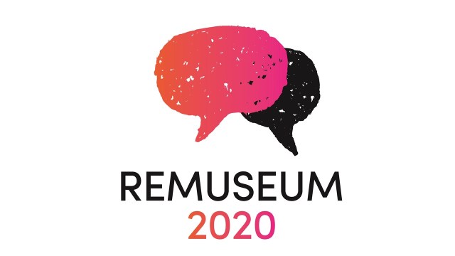 hot pink and black thought bubbles above the text ReMuseum 2020
