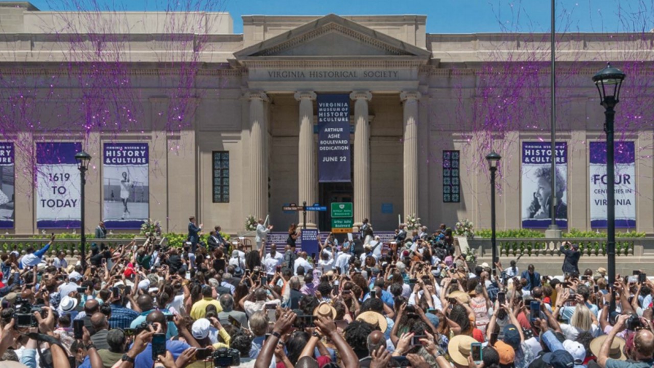 Exterior of the Virginia Museum of History & Culture with a crowd gathered in front.