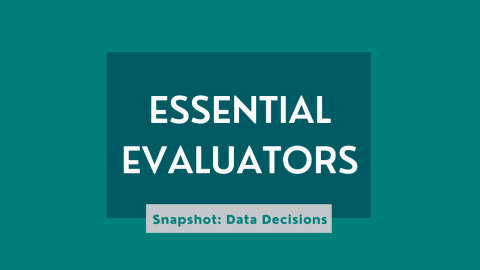 A graphic reading "Essential Evaluators" with the subtitle "Snapshot: Data Decisions"